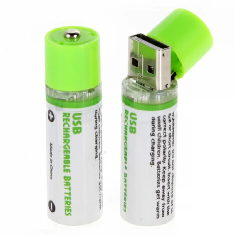 

2pcs USB battery AA 1.2V 1450mAh NI-MH Cells USB Rechargeable Battery (Green)