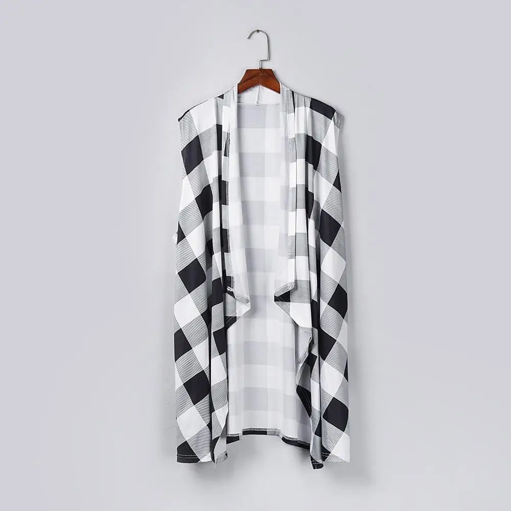 Best Womens Open Front Plaid Cardigan Coat With Pockets Ladies Sleeveless Irregular Hem Drape Lightweight Long Vest Jackets For 2019