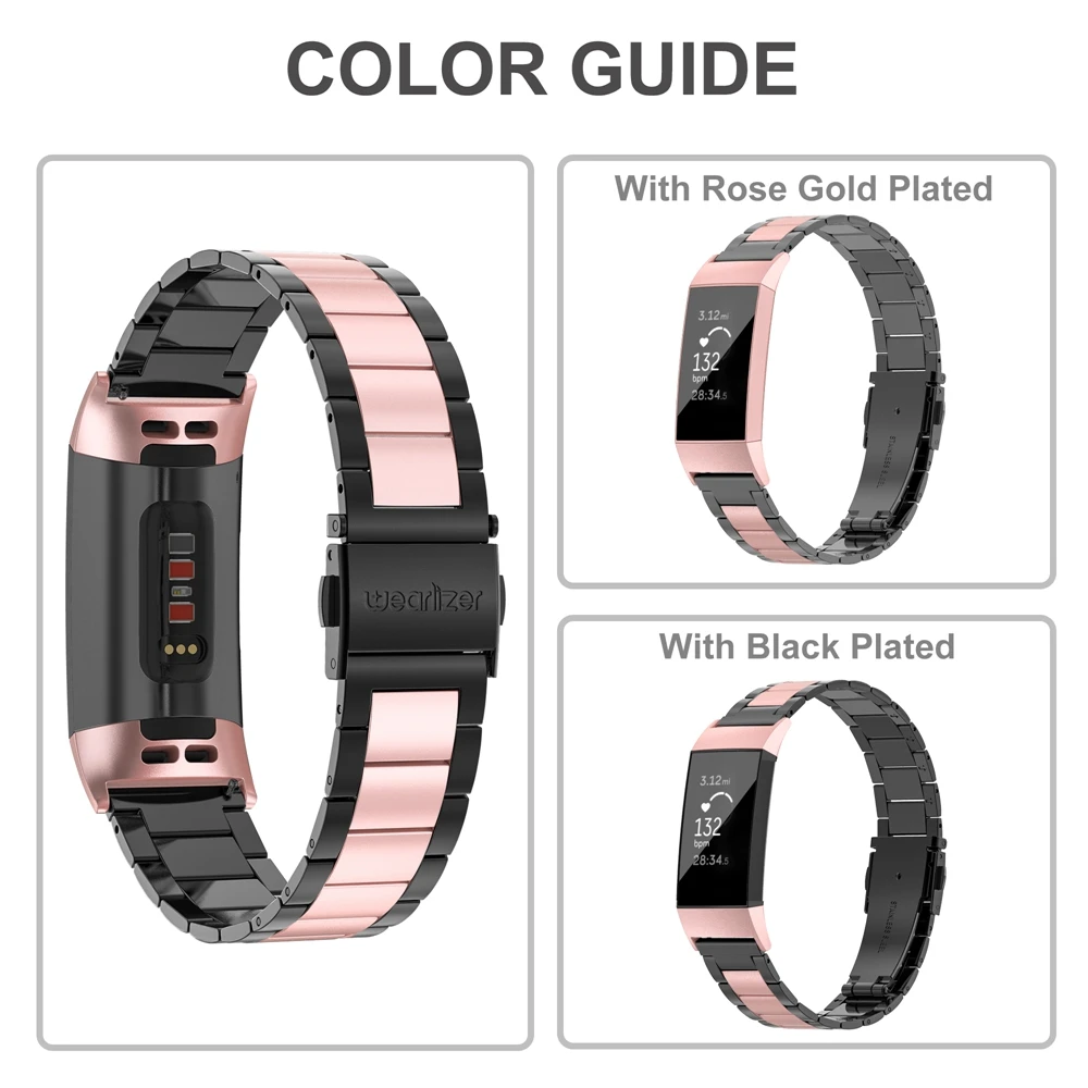 Wearlizer Metal Fitbit Charge 3 Band 2019 ремешок для сменный смарт часов безопасная Пряжка твердый