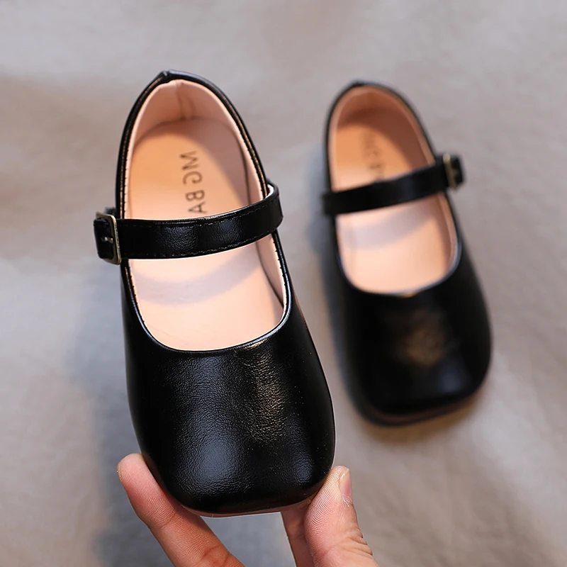 Girls Shoes Square Toe Mary Janes For Baby Black Whit Children Basic Princess Kids Single Shoe White Spring Autumn |