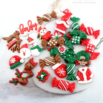 

AIJJU 20 Pcs Snowman Tree Candy Deer Kawaii Resin Scrapbooking Accessories DIY Cabochons for Embellishments Christmas Ctationery