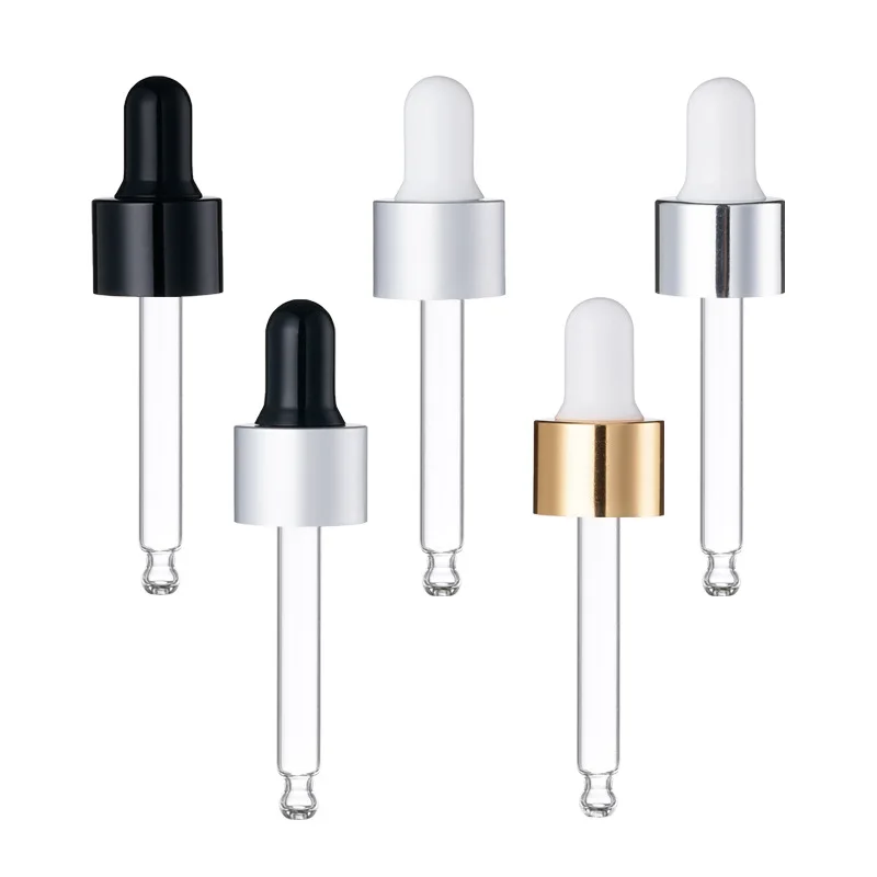 Glass dropper caps with glass Pipette aluminium collar rubber top Black Silver Gold Matte Shiny Lids 5ml 10ml 30ml 50ml 100ml door mirror gold 40x100 cm glass and aluminium