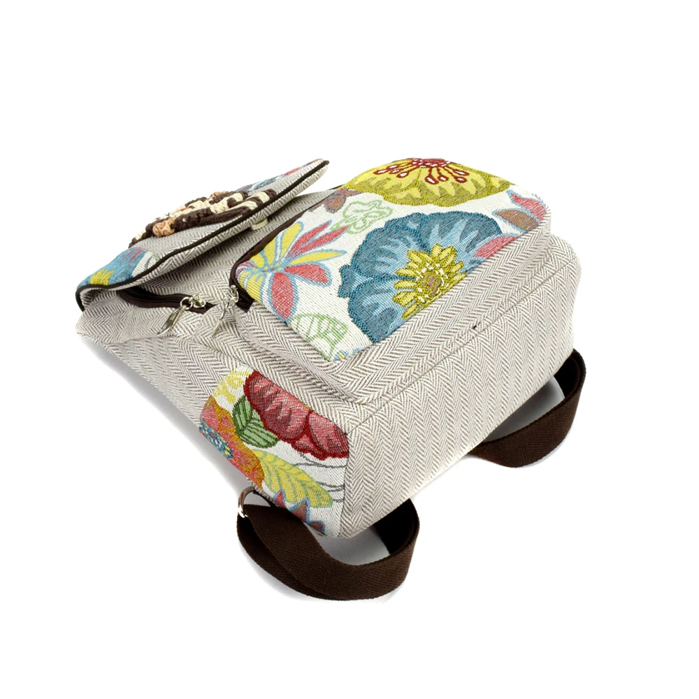 Veowalk Light Grey Women's Small Canvas Backpacks, Ladies Floral Embroidered Rucksacks Woman Back Bag Handmade Back Pack 4