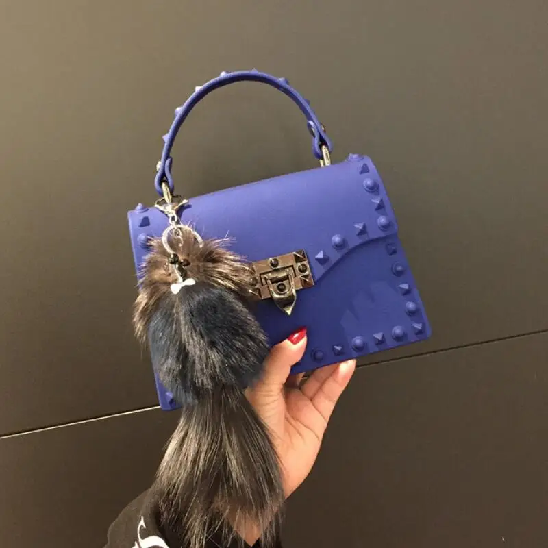 Женская наплечная сумка с заклёпками клатчи Квадратные прозрачные пляжные сумки через плечо для женщин брендовая Роскошная сумочка женская дизайнерская сумка - Цвет: small blue