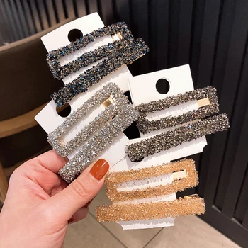 

1 Set Korea Popular Hair Clips Fashion Strip Rectangular Rhinestone Hairpins Shiny Luxury Bb Clip Styling Tools