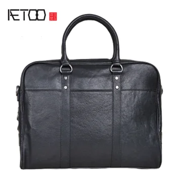 

AETOO Men's leather handbags, head leather casual business simple large-capacity briefcase, young men's computer bags