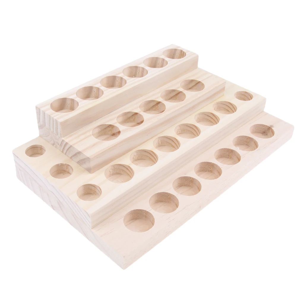 Natural Wood Essential Oil Display Stands Holder Rack Storage Organizer for 9/18/30 Slots 5-15ml Bottles Perfume Storage Tray