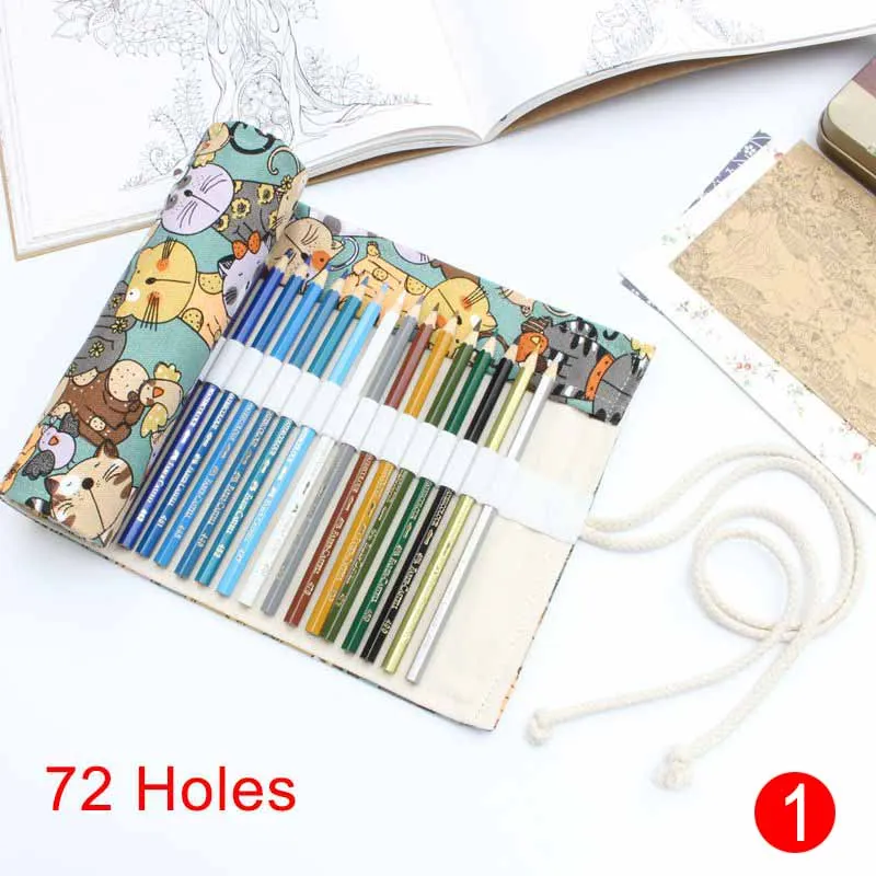 1-72 holes Чехол для карандашей, школьный холщовый рулонный чехол, косметический чехол для кистей для макияжа, чехол для карандашей, сумка для штор с рисунком, GY88 - Цвет: 1-72 holes