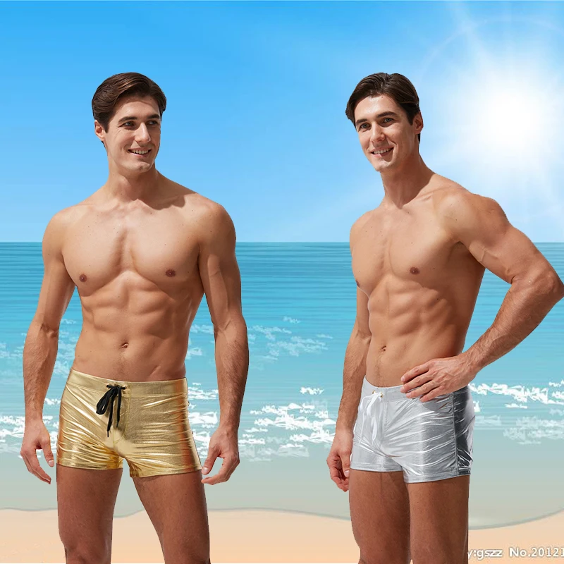 Men Trunks Swimsuit Beachwear Silver Shorts-Board Underpants Boxer Homme Maillot Sexy