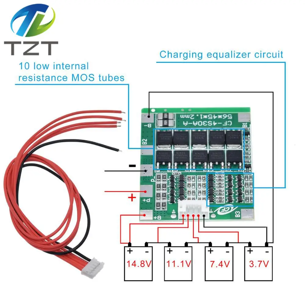 

TZT 4S 30A 14.8V Li-ion Lithium 18650 Battery BMS Packs PCB Protection Board Balance Integrated Circuits