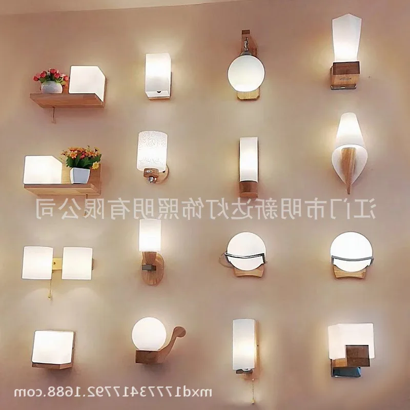 Scandinavian Nordic Wall Wood Light Glass Lampshade Corridor Balcony Bedside LED Side Lamps Interior for Home Decor | Лампы и