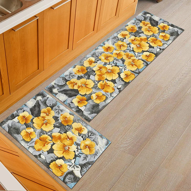 YIANSHU 3D Printed Kitchen Mats Soft Absorbent Non-slip Carpet Can Be Machine Washed Use For Corridors Bedroom Bathroom Kitchen