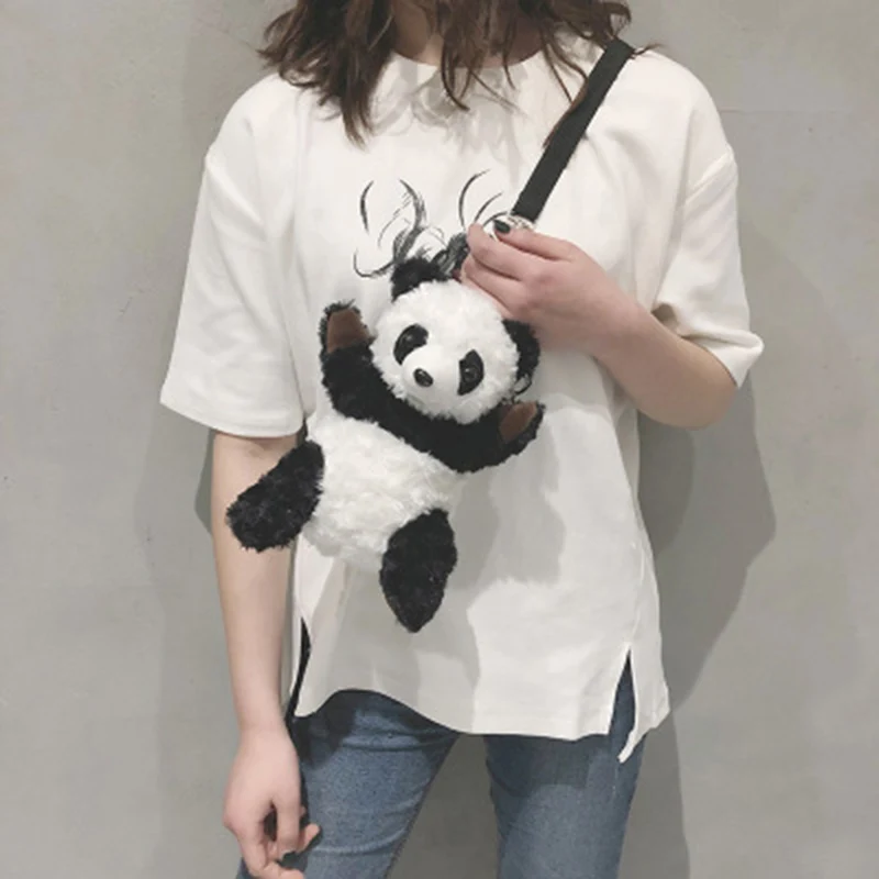 Best New Style Women Girl Backpack Plush Panda School Bag Zipper Gift Adjustable for Travel