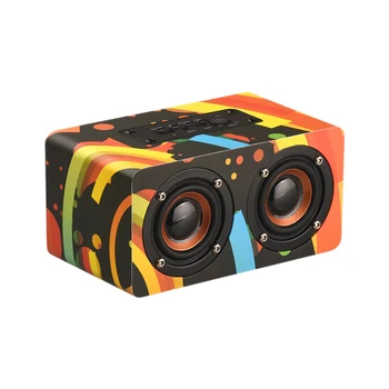 

Portable Wooden Graffiti Bluetooth Speaker Stereo Subwoofer Speaker Support AUX/TF Play