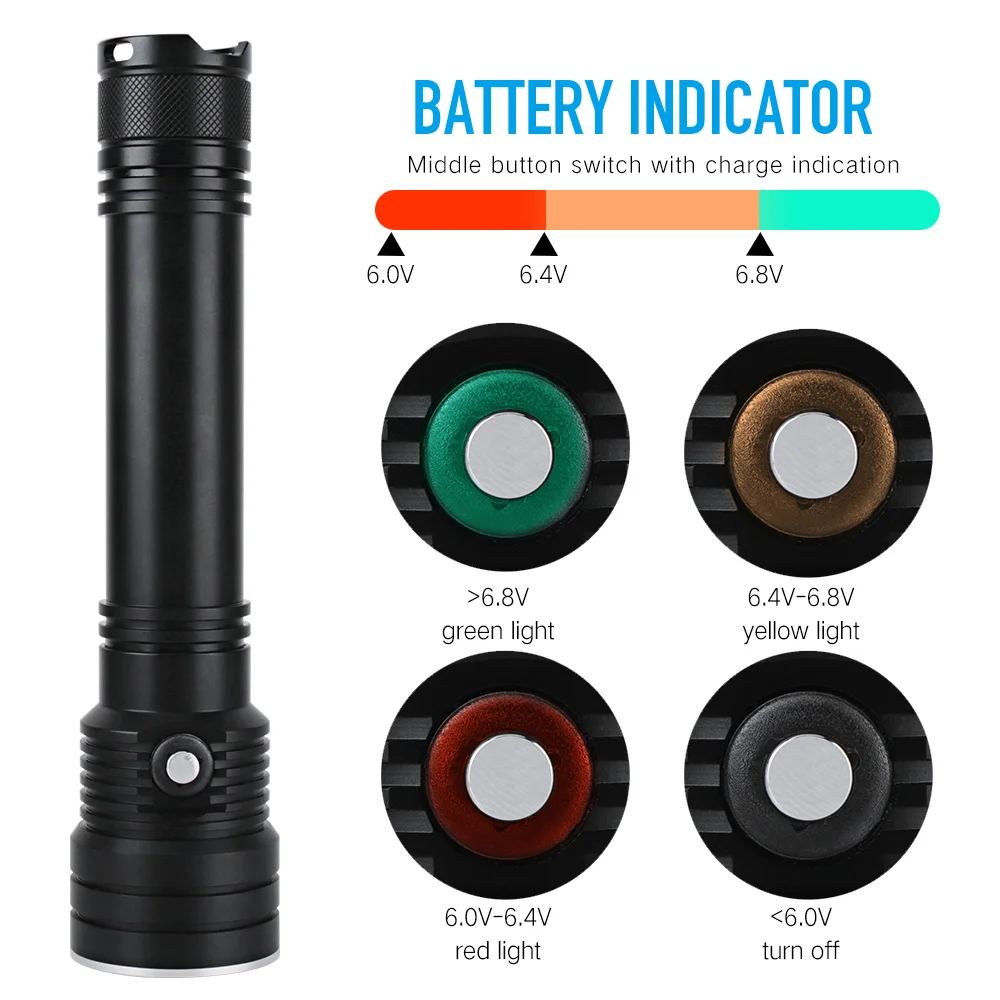  BORUiT XHP50 LED Scuba Diving Flashlight IPX8 Waterproof Underwater Dive Torch Light 18650 26650 Ca - 4000239037465