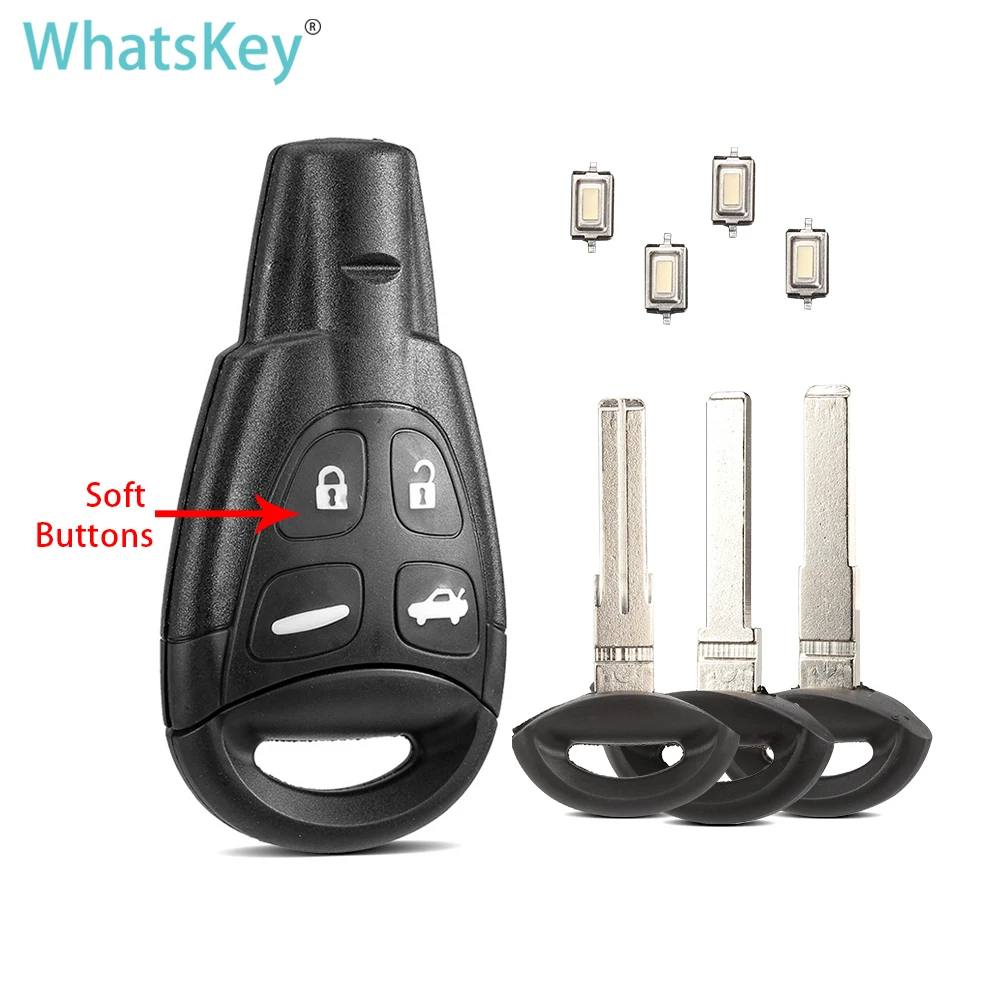 

WhatsKey 4 Soft Buttons Remote Car key Shell For SAAB 93 95 9-3 9-5 WF key Replacement Keyless FOB Case Cover Uncut Blank blade