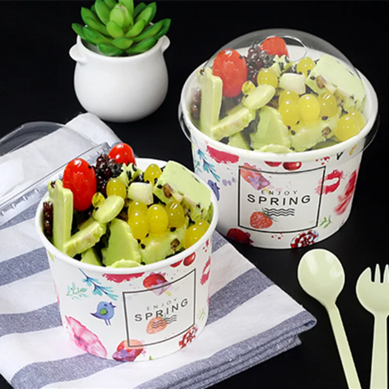 

200pcs Creative fruit ice cream packaging cups 420ml 600ml disposable dessert cup party birthday favor paper cup with lid