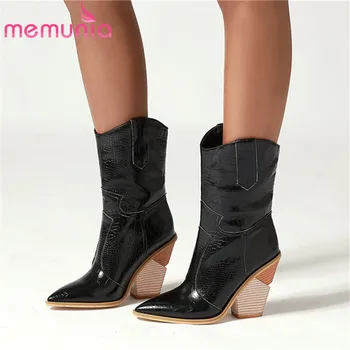 

MEMUNIA 2020 plus size 48 women ankle boots Brand high heels dress party shoes pointed toe autumn winter Western boots woman