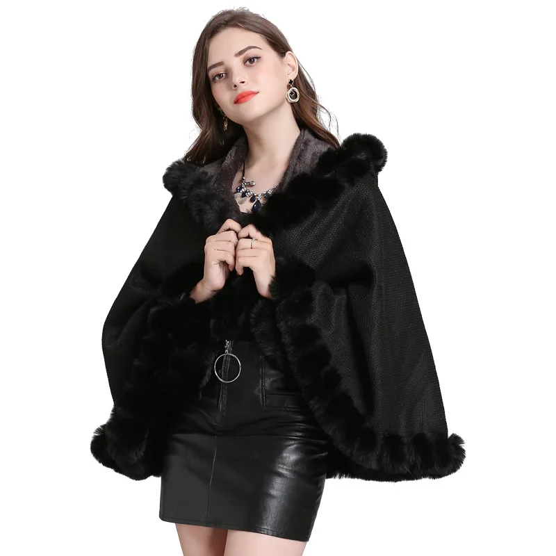 5 Colors 2019 Plus Velvet Poncho Faux Fox Fur Coat Women Loose Cardigan Winter Warm Thick Outwear Batwing Big Cloak With Hat |