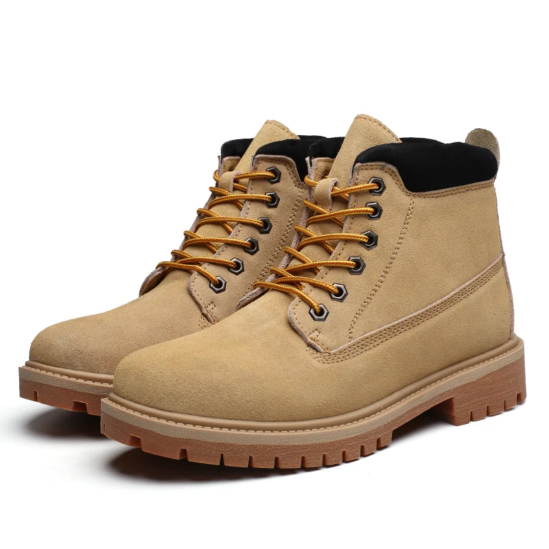 khaki boots KATESEN/зимние мужские ботинки; модные мужские ботинки из натуральной кожи; Всесезонная Рабочая обувь; мужские Ботильоны; винтажные уличные повседневные ботинки - Цвет: khaki boots