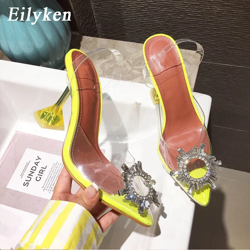 $17.64 Eilyken Yellow Pvc Transparent Women Pumps Crystal Pointy Toe High Heels Shoes Woman Perspex Spike