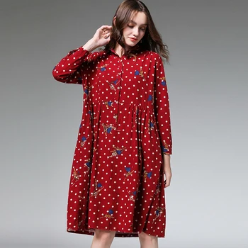 

Shirt Dresses Autumn Woman plus size 2019 Women Floral Print Cotton Red Oversized Shirt Dress Lady Winter Dress Female