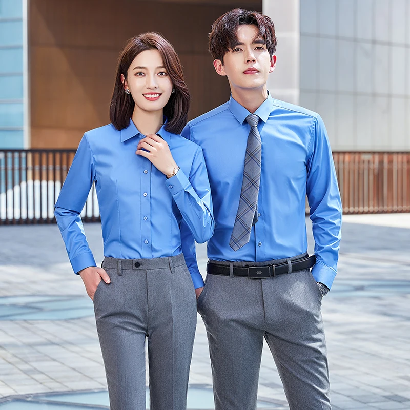 Mens Business Formal Shirt  Solid Cotton Fibre High Quality Long Sleeve for Dress Wear Office Team Work Career  Blouse Bulk Sale