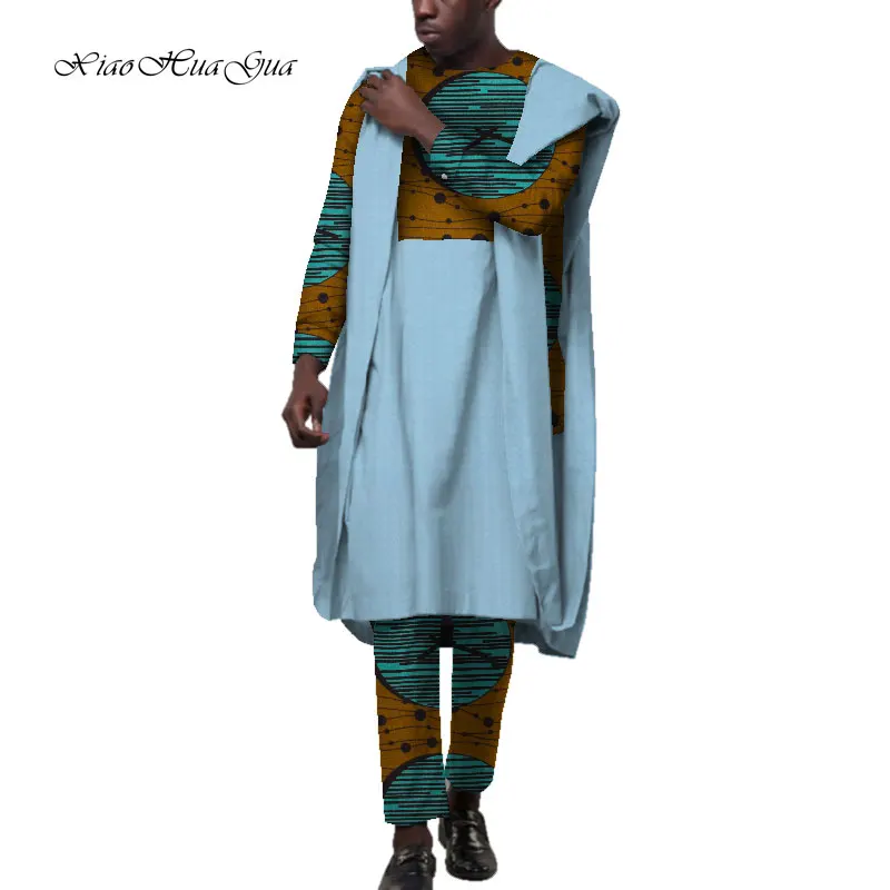 

Africa Men Dashiki Set 3PCS Business Suit Print Color African Wide-sleeved Robe Fashion Formal Attire African men clothes WYN953