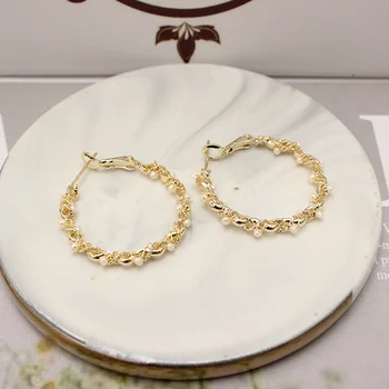

Fashion Natural Pearl Earrings Circle Big Korean Earrings Handmade Wire Wrapped Hoop Earrings for Women Wedding Jewelry WF006
