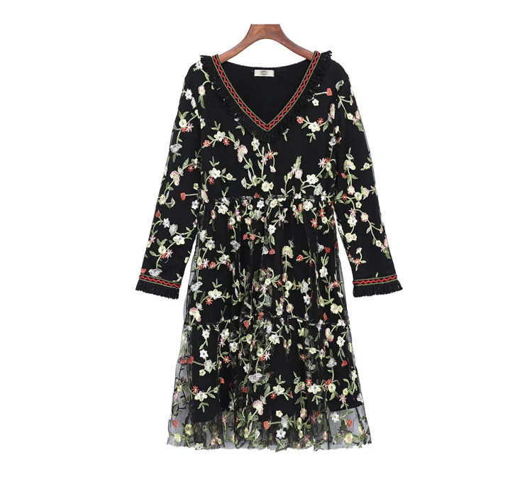 [Sold Out Lower Rack] Plus-sized WOMEN'S Dress Korean-style Slimming Brushed And Thick Embroidered Full Body Dress 0947