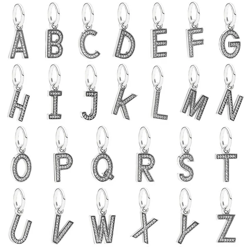 

Letter A-Z Dangle Alphabet Letter With Crystal Pendant Charm Fit Pandora Bracelet 925 Sterling Silver Bead Charms DIY Jewelry