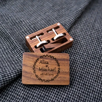

1pcs the cufflink box Custom LOGO and free cufflinks tie clips wood wedding Anniversary party favor birthday husband boy suprise