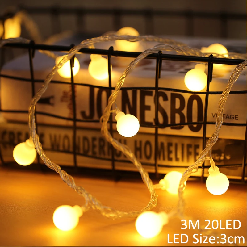 3m 20led ball 3M, 20 светодиодов, снежинки, гирлянда, сказочные огни на батарейках, подвесные елочные украшения, веселое Рождественское украшение для дома, год - Цвет: 3m 20led ball