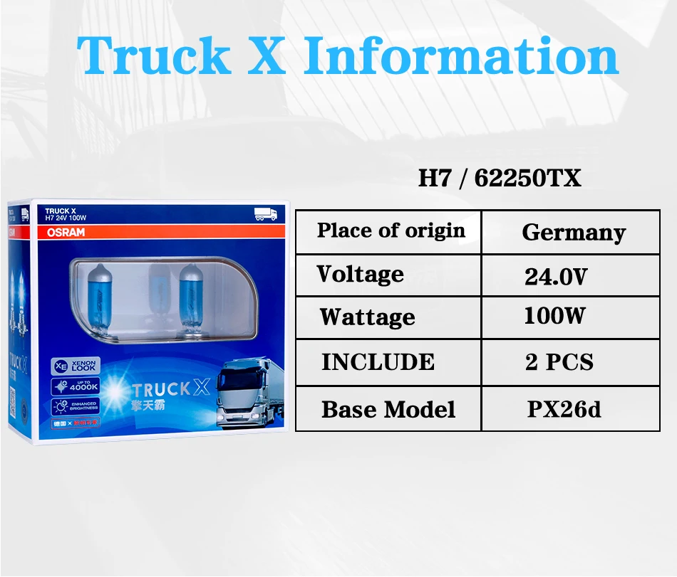 Лампа Ксеноновая Osram 24V H7 H4 H3 H1 галогенная лампа 100 130W H1 H3 H7 H4 изначальную лампу грузовик светильник Замена 4000K долгий срок службы(1 пара