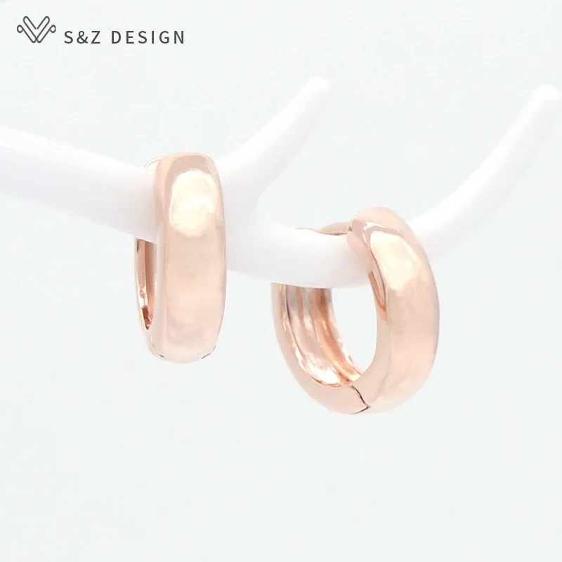 S&Z DESIGN New Arrivals Smooth Arc Metal Dangle Earrings For Women Girl Jewelry 585 Rose Gold Color Eardrop