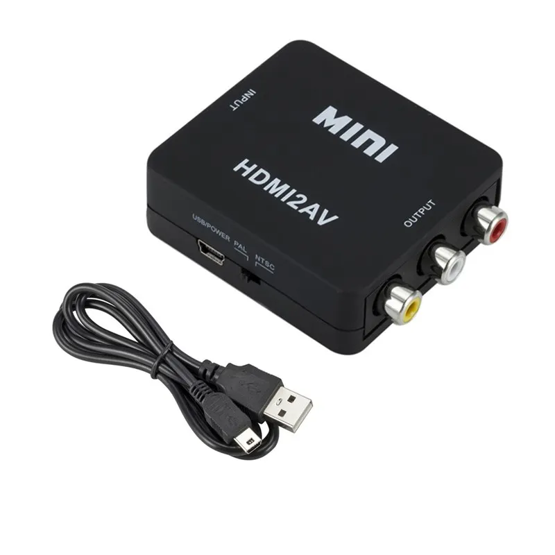HDMI To AV Adapter HD Video Converter Box HDMI to RCA AV/CVSB L/R Video 1080P Mini to AV Support NTSC PAL