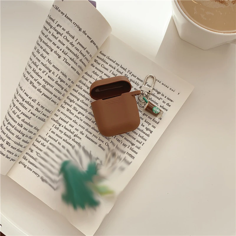 Cute Coffee Pendant For Apple AirPods 2&1 Soft TPU Charging Decorative Wireless Bluetooth Headphone Earphone Protective Case#S0 - Цвет: Коричневый