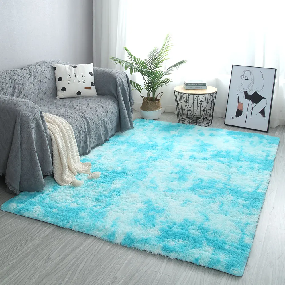Разноцветный ковер, пушистый ковер, ковер для отеля, дивана, столовой, полиэфирное волокно, для спальни, украшение дома, ворсистый коврик - Цвет: Blue