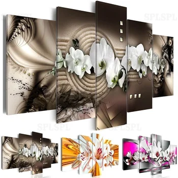 

Wall Art Canvas Prints Pictures Home Decor 5 Pieces Abstract Diamond Orchid Flowers Painting Bedroom Lily Poster Modulard