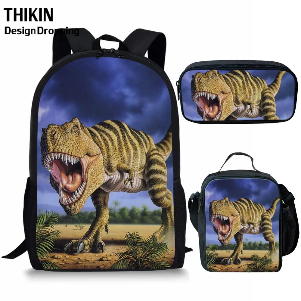 THIKIN Прохладный динозавра T rex 3 шт. школьная сумка в комплекте с набором подходящих