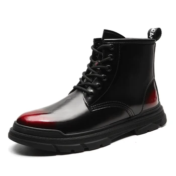 

Men's Casual Patent Leather Martin Boots British Style Basic Boots Winter Warm With Fur Boots Outdoor Thick Sole Working Boots