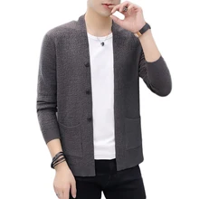 Вязаный кардиган мужской осенний корейский тренд тонкий свитер куртка однобортный шерстяной вязаный жакет с v-образным вырезом высокое качество