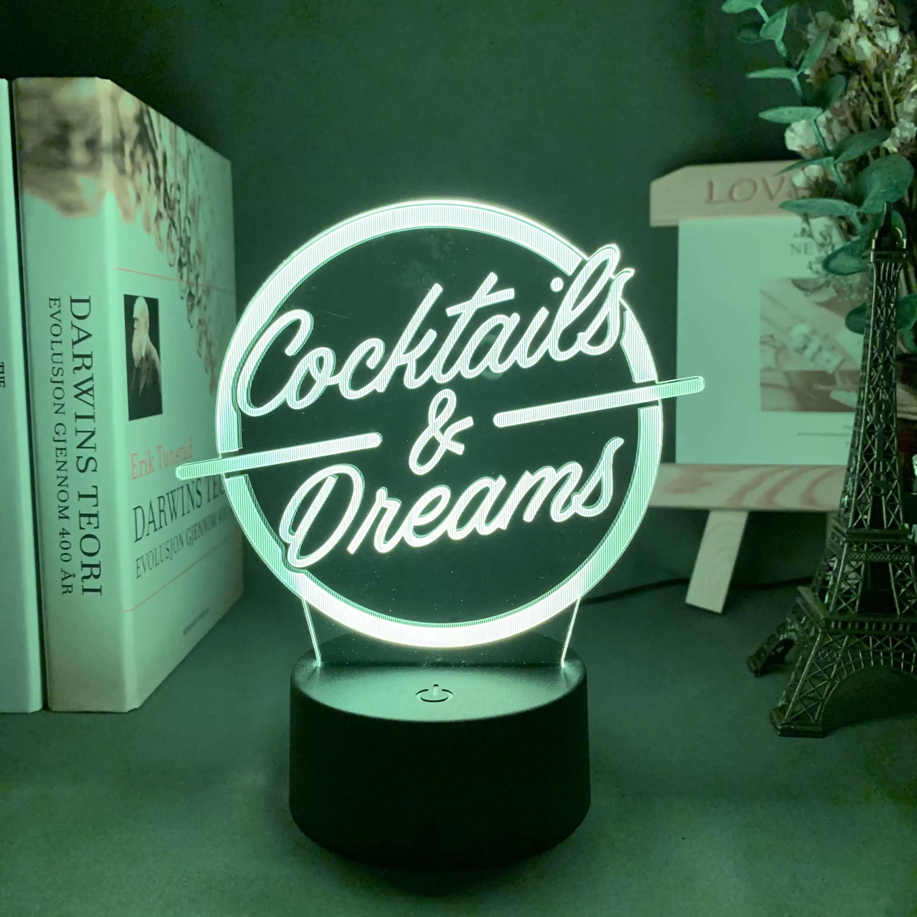 Cocktails & Dreams Led Night Light Sign for Bar Decoration Acrylic Laser Engraving Usb Battery Powered Table Lamp Color Changing cool night lights