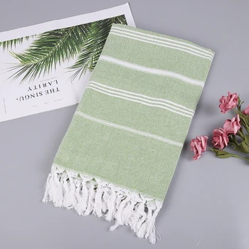 

1pc Cotton And Linen Striped Scarf Double-Headed Fringed Beach Towel Yoga Mat