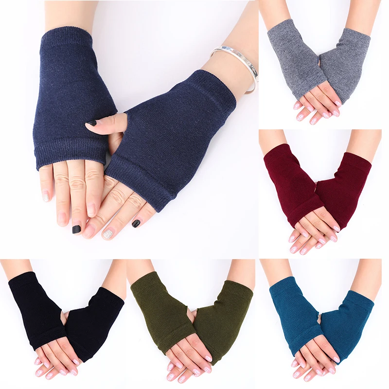 

Thumb Hole Solid Color Warm Mittens Ribbed Trim Combed Cotton Fingerless Gloves Crochet Knitted Gloves Hand Wrist Warmer Mittens