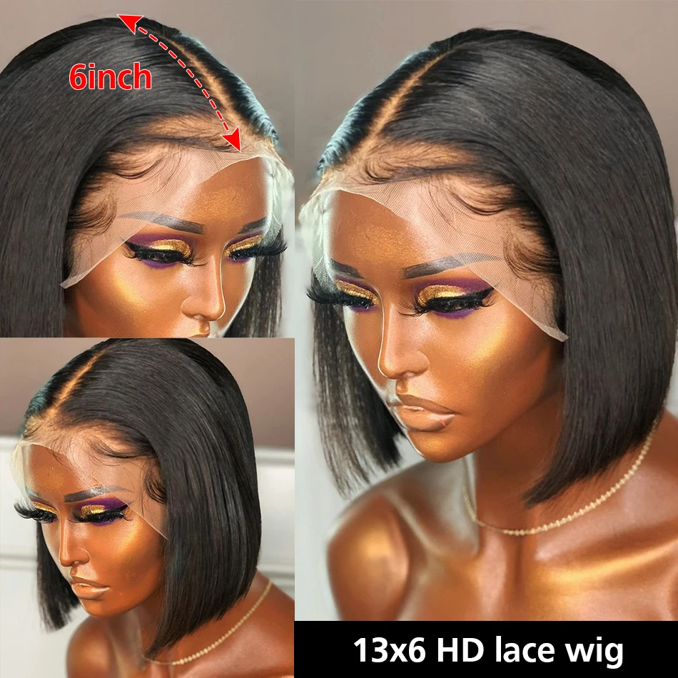 Brazilian Remy 13x6 Transparent Bob Human Hair Wigs Pre Plucked Bone Straight Human Hair T Part Short 4x4 150% Bob Wig For Women 5