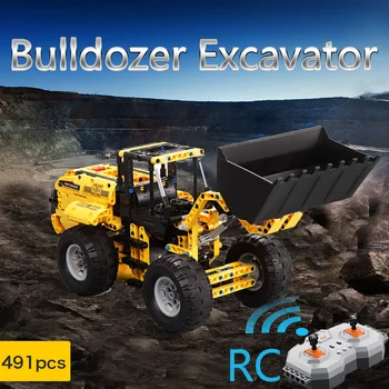 

CaDA Wheel Loader Bulldozer Excavator RC Building Block Brick Set Remote Control Crawler Compatible lepining Technic City