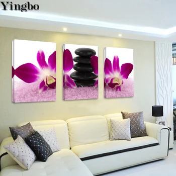 

full Square/Round Diamond Painting Orchid black pebbles 3 Pieces Embroidery Mosaic diamond Pictures of Rhinestones decor art