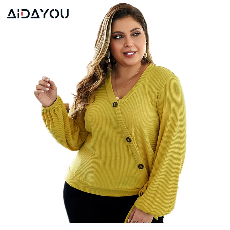 Womens Plus Size Sweater V-Neck Knitted Pullover Winter Women Loose long sleeve Sweaters Oversize Pullovers ouc309 | Женская одежда