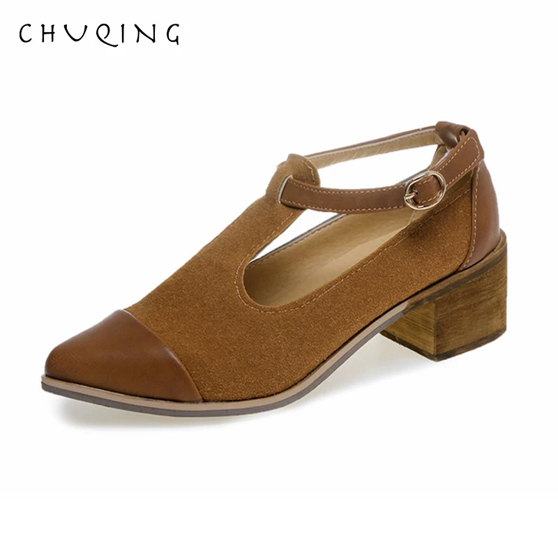 

CHUQING 2019 Autumn Retro Women's Shoes Thick with British Wind Small Pointed Shoes